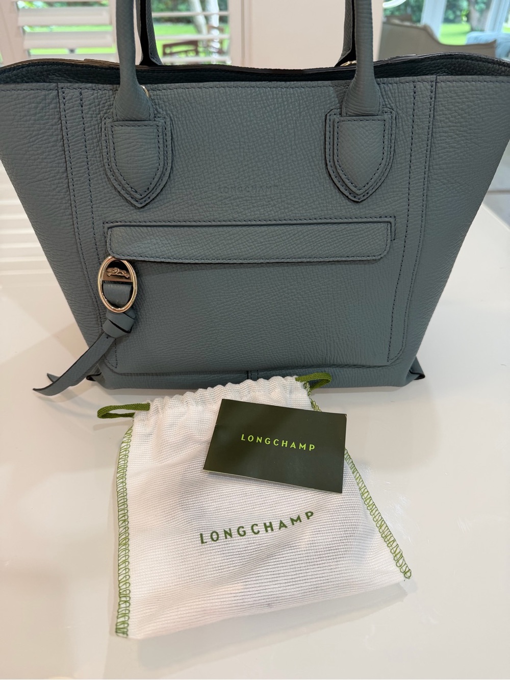 NEW - Longchamp Medium Mailbox Leather Tote Bag in Dusty Blue - Picture 11 of 12